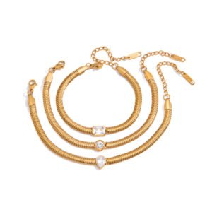 Thin Snake Chain Teardrop Zircon Stainless Steel Bracelet