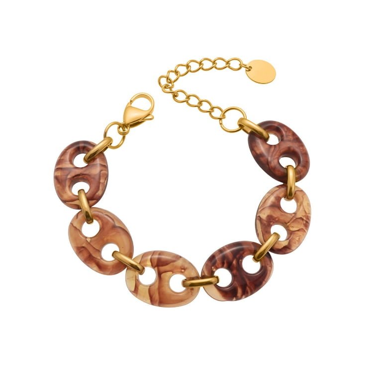 Marble Swirl Resin Pig Nose Link Stainless Steel Bracelet