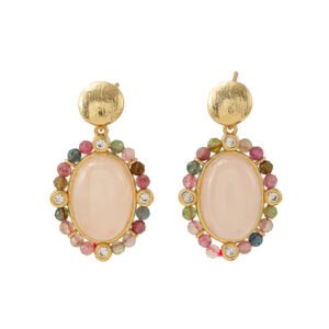 Natural Gemstone Halo Dangle Drop Stud Earrings