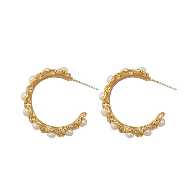 4 Pairs Irregular Natural Stone Pearl C Hoop Earring