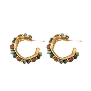 Mixed Earth-Tone Natural Stone Hexagon C Hoop Earrings