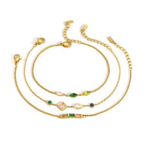 Multi-Color Geometric Zircon Thin Stainless Steel Bracelet