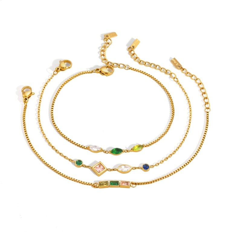 Multi-Color Geometric Zircon Thin Stainless Steel Bracelet