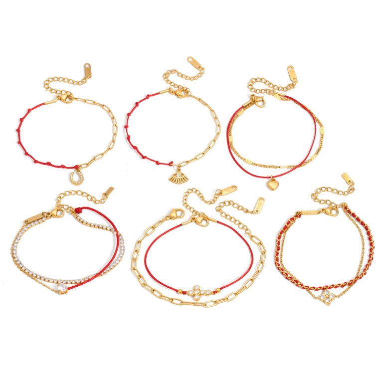Dual-Layer Red String Zircon Stainless Steel Bracelet