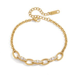 Oval Interlocking Link Pave Zircon Box Chain Bracelet