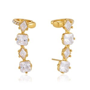 Long Drop Square Marquise Zircon Stainless Steel Dangle Earrings