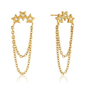 Three Star Zircon Double Layer Chain Drop Stud Earrings