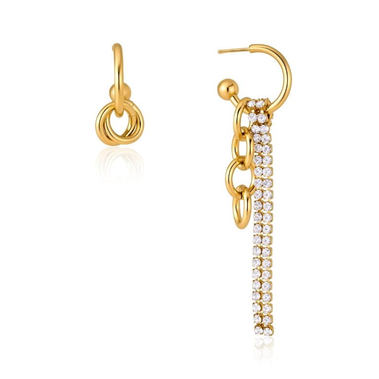Asymmetric Triple Link Pave Zircon Tassel Drop Earrings