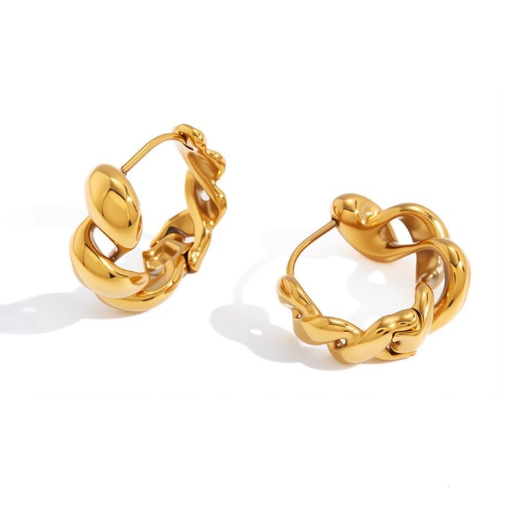 Chunky Twisted Rope Stainless Steel Huggie Hoop Earrings