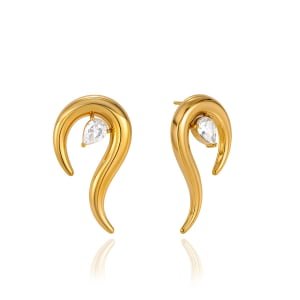 Curved Abstract Hook Teardrop Zircon Stainless Steel Stud Earrings