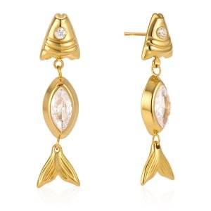 3D Segmented Fish Marquise Zircon Drop Stud Earrings