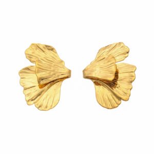Layered Hammered Ginkgo Leaf Stainless Steel Stud Earrings