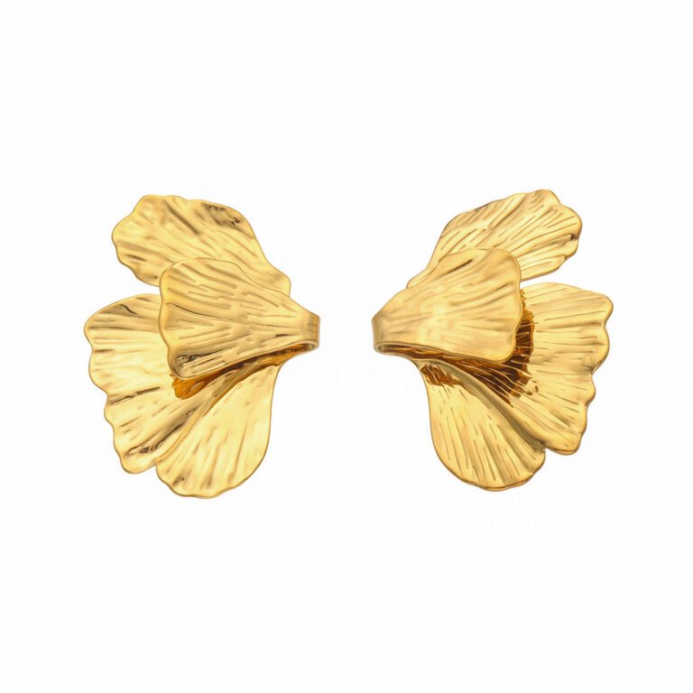 Layered Hammered Ginkgo Leaf Stainless Steel Stud Earrings