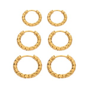 Hammered Facet Stainless Steel Huggie Hoop Earrings