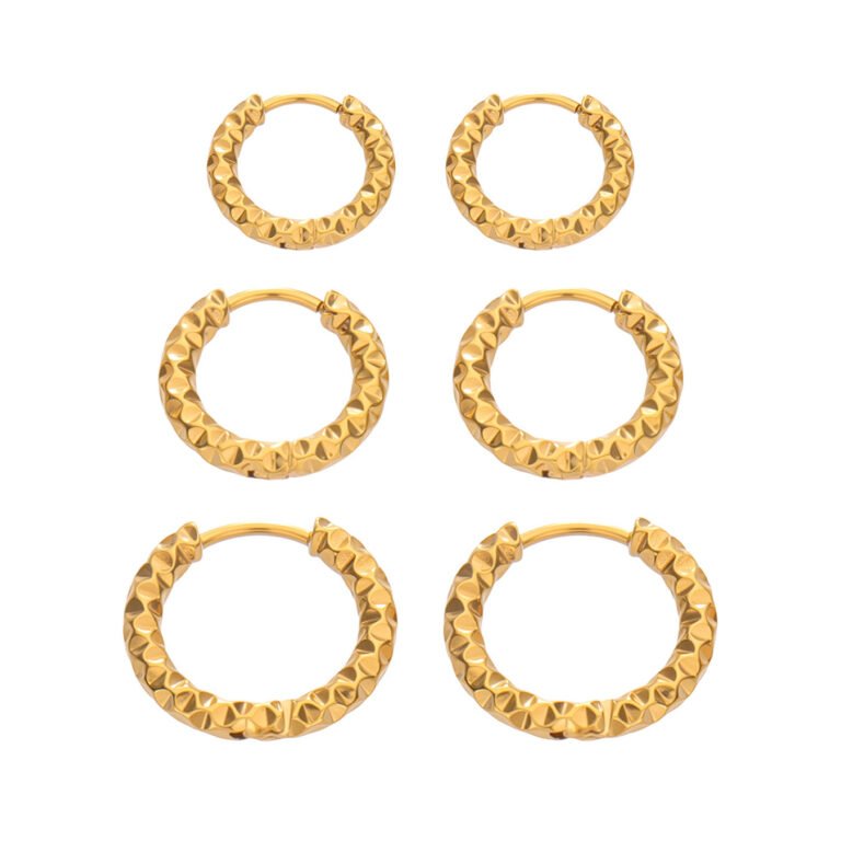 Hammered Facet Stainless Steel Huggie Hoop Earrings