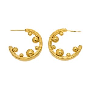 Graduated Metal Bead C-Shaped Stainless Steel Stud Earrings