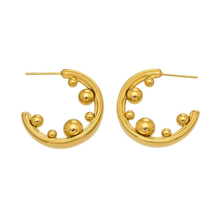 Graduated Metal Bead C-Shaped Stainless Steel Stud Earrings