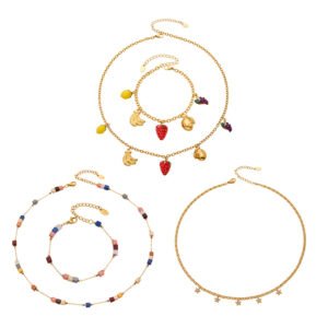Fruit Charm Color Bead Star 18K Gold Stainless Steel Jewelry Set