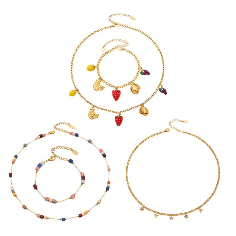 Fruit Charm Color Bead Star 18K Gold Stainless Steel Jewelry Set