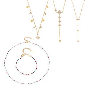 Star Zircon Color Bead 18K Gold Stainless Steel Jewelry Set