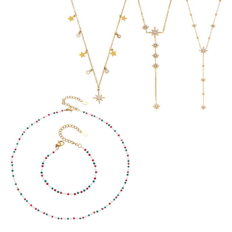 Star Zircon Color Bead 18K Gold Stainless Steel Jewelry Set