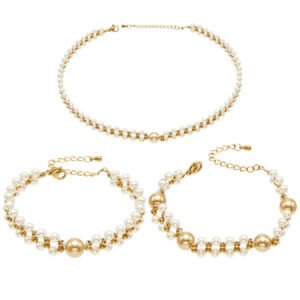 Twisted Double Layer Pearl 18K Gold Stainless Steel Choker Necklace