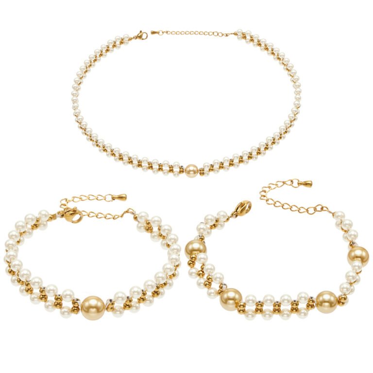 Twisted Double Layer Pearl 18K Gold Stainless Steel Choker Necklace