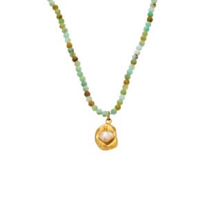 Natural Green Stone Baroque Pearl 18K Gold Stainless Steel Necklace