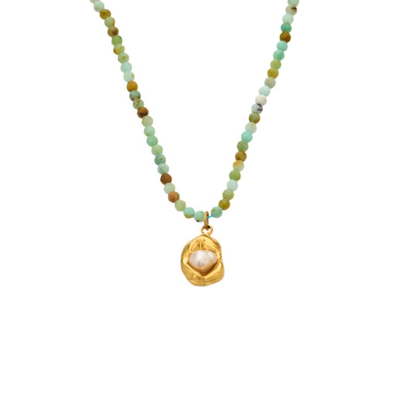Natural Green Stone Baroque Pearl 18K Gold Stainless Steel Necklace
