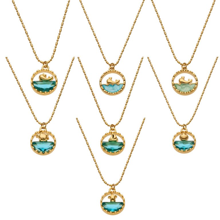 Ocean Whale Blue Crystal 18K Gold Stainless Steel Necklace