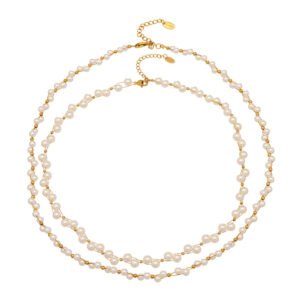 Floating Rice Pearl 18K Gold Stainless Steel Choker Necklace
