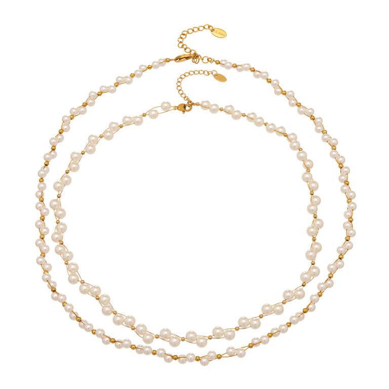 Floating Rice Pearl 18K Gold Stainless Steel Choker Necklace
