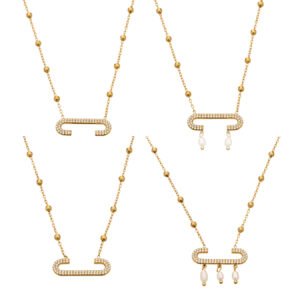 Pave Zircon U-Shape Baroque Pearl 18K Gold Stainless Steel Necklace