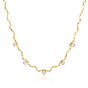 Wave Snake Chain Scattered Zircon 18K Gold Stainless Steel Choker