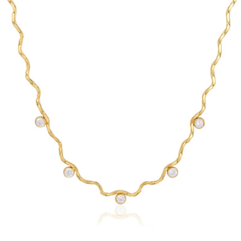 Wave Snake Chain Scattered Zircon 18K Gold Stainless Steel Choker