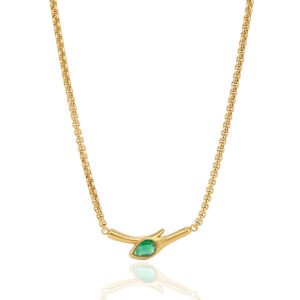 Twig Teardrop Emerald 18K Gold Stainless Steel Box Chain Necklace