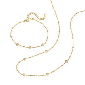 Scattered Four Point Star Zircon 18K Gold Stainless Steel Thin Necklace