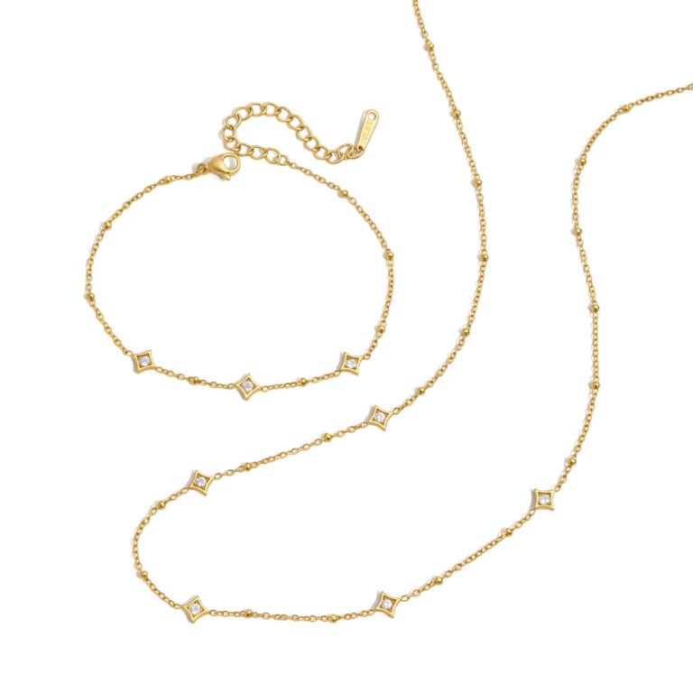 Scattered Four Point Star Zircon 18K Gold Stainless Steel Thin Necklace