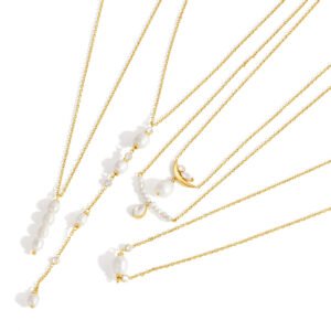 Baroque Pearl Tiny Zircon Y Drop 18K Gold Stainless Steel Necklace