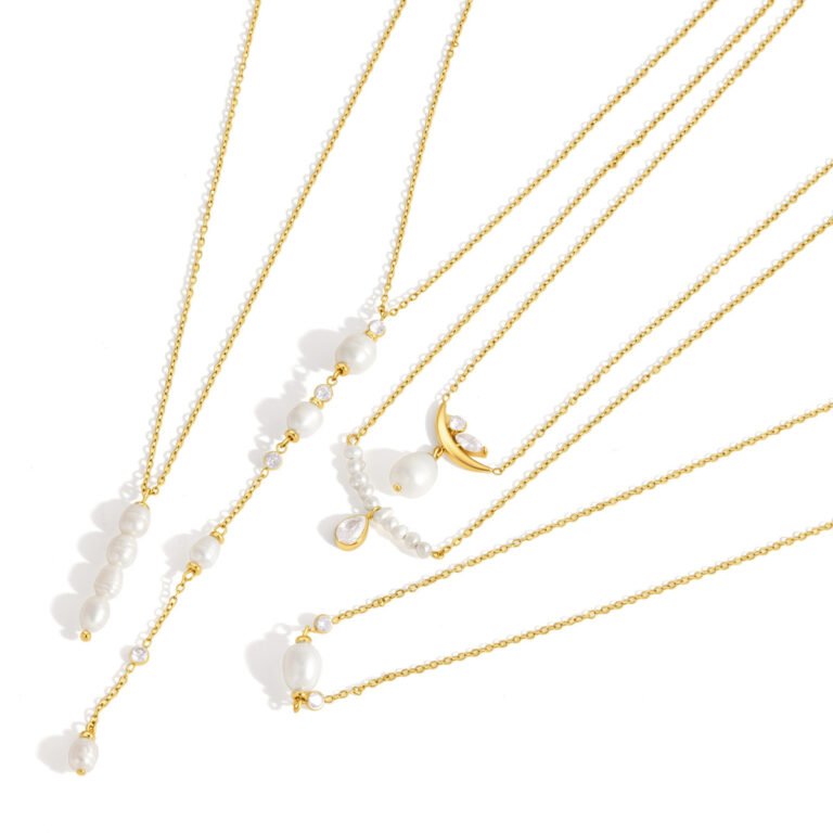 Baroque Pearl Tiny Zircon Y Drop 18K Gold Stainless Steel Necklace