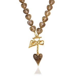 Smoky Resin Heart Bead Multi Heart OT Toggle Stainless Steel Necklace