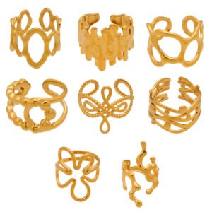 Abstract Irregular Hollow 18K Gold Stainless Steel Open Rings