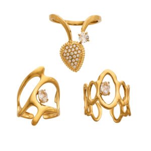 Abstract Hollow Heart Zircon 18K Gold Stainless Steel Open Rings