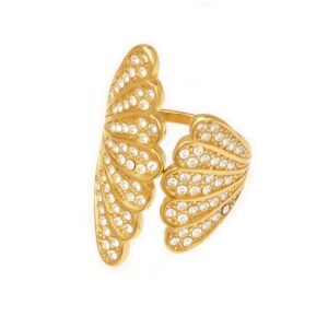 Oversized Pave Zircon Butterfly Wing Adjustable Gold Open Ring