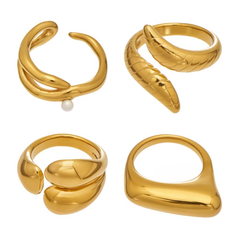 Glossy Abstract Twisted Pearl 18K Gold Stainless Steel Rings