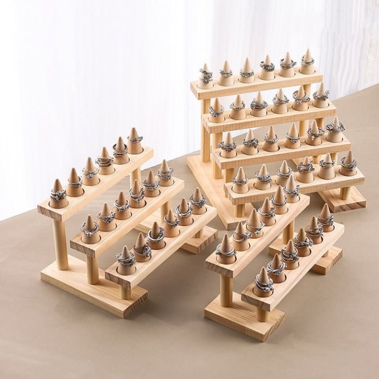 Natural Wood Tiered Ring Cone Display Stand