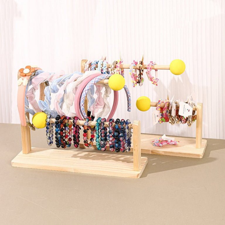 Natural Wood Multi-Bar Hair Accessory Display Stand