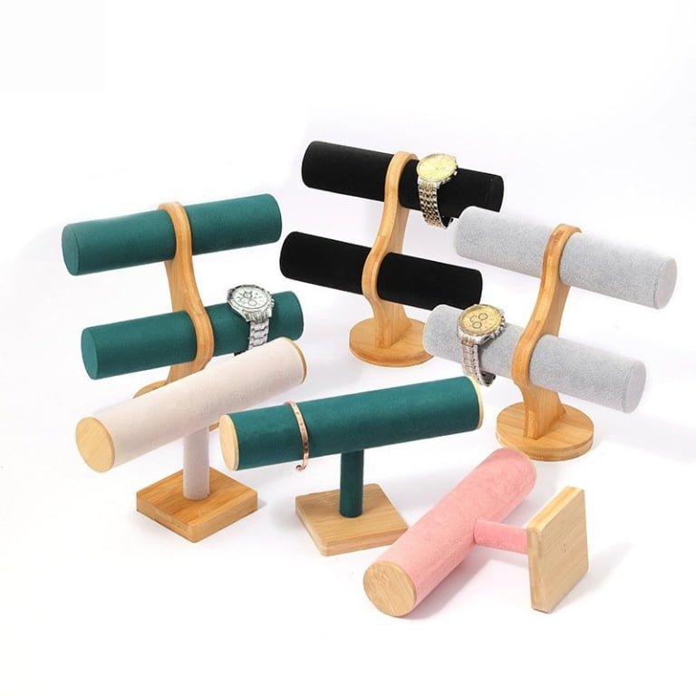 Bamboo & Velvet T-Bar Watch and Bracelet Display Stands