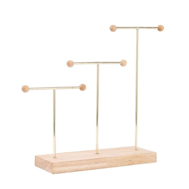 Minimalist Gold Metal & Wood T-Bar Earring Stand
