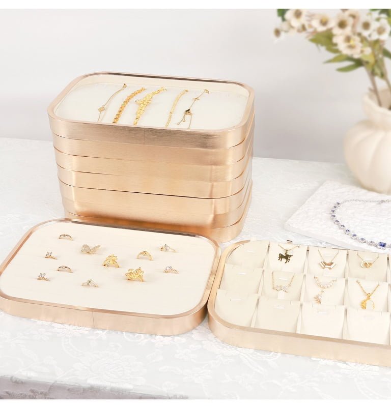 Premium Stackable Metallic & Velvet Jewelry Organizer Trays